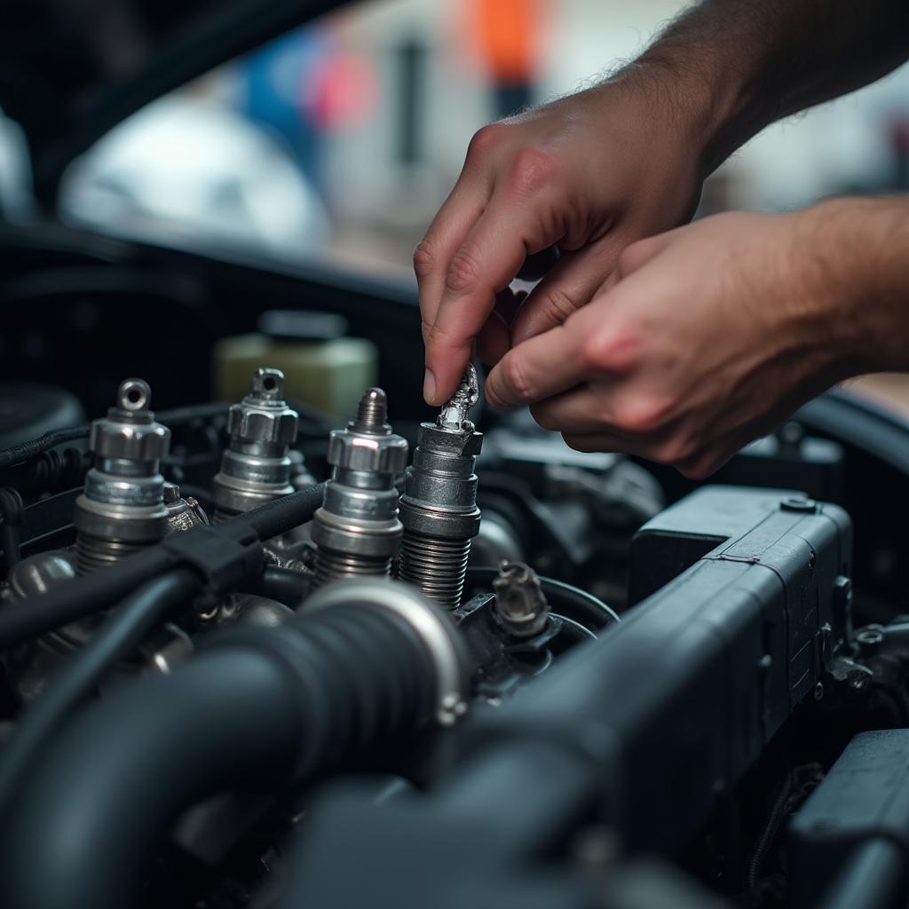 Car Undergoing Engine Tune-Up