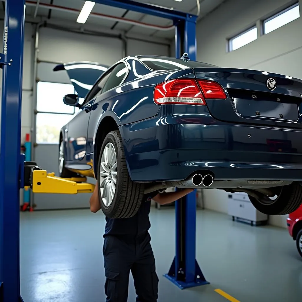 Car Undergoing Routine Maintenance in a Garage