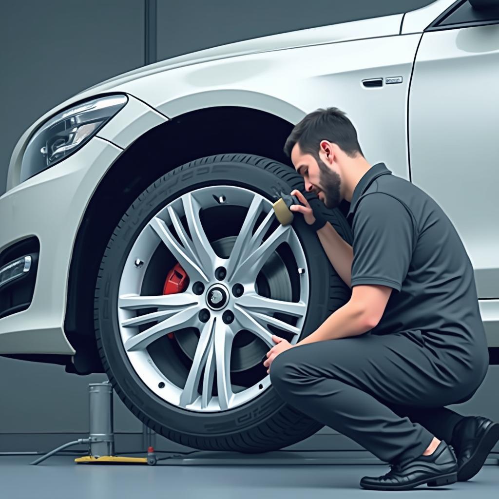 Car Undergoing Wheel Alignment