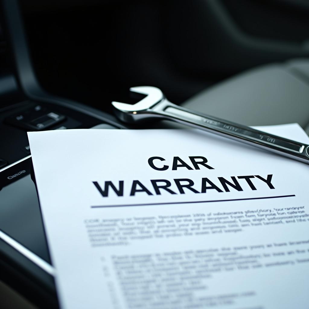 Car warranty document and wrench