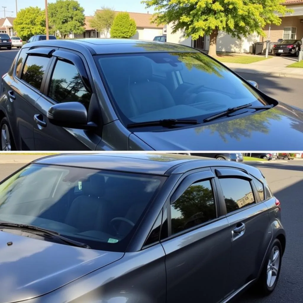 Car with tinted windows parked on a sunny street