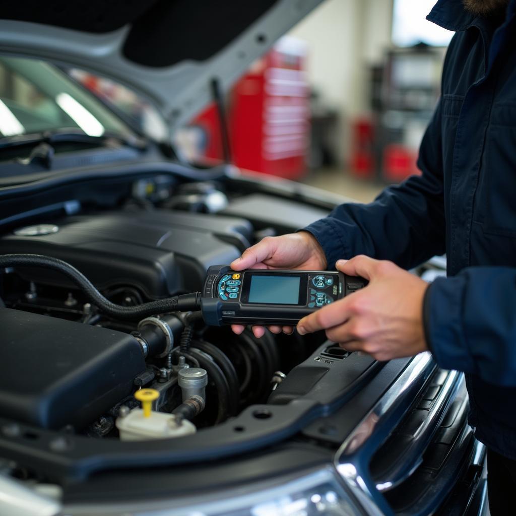 Mechanic performing diagnostics in Carmel Valley auto service