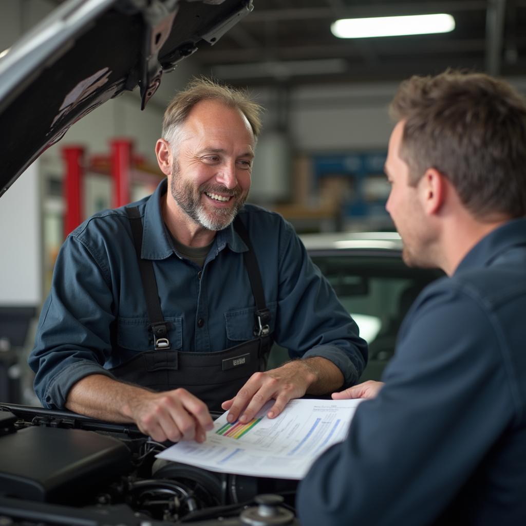 Mechanic in Cedar Rapids explaining car repairs