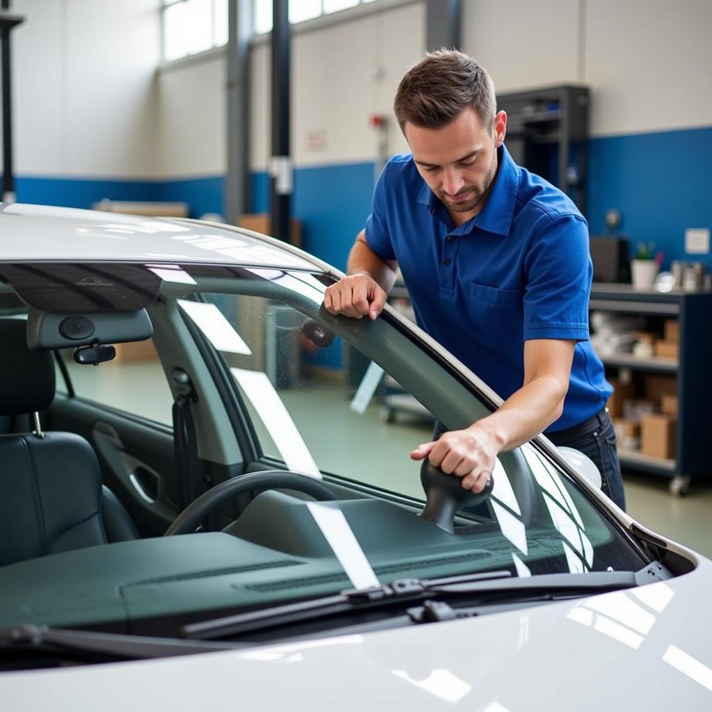 Certified Auto Glass Technician Working