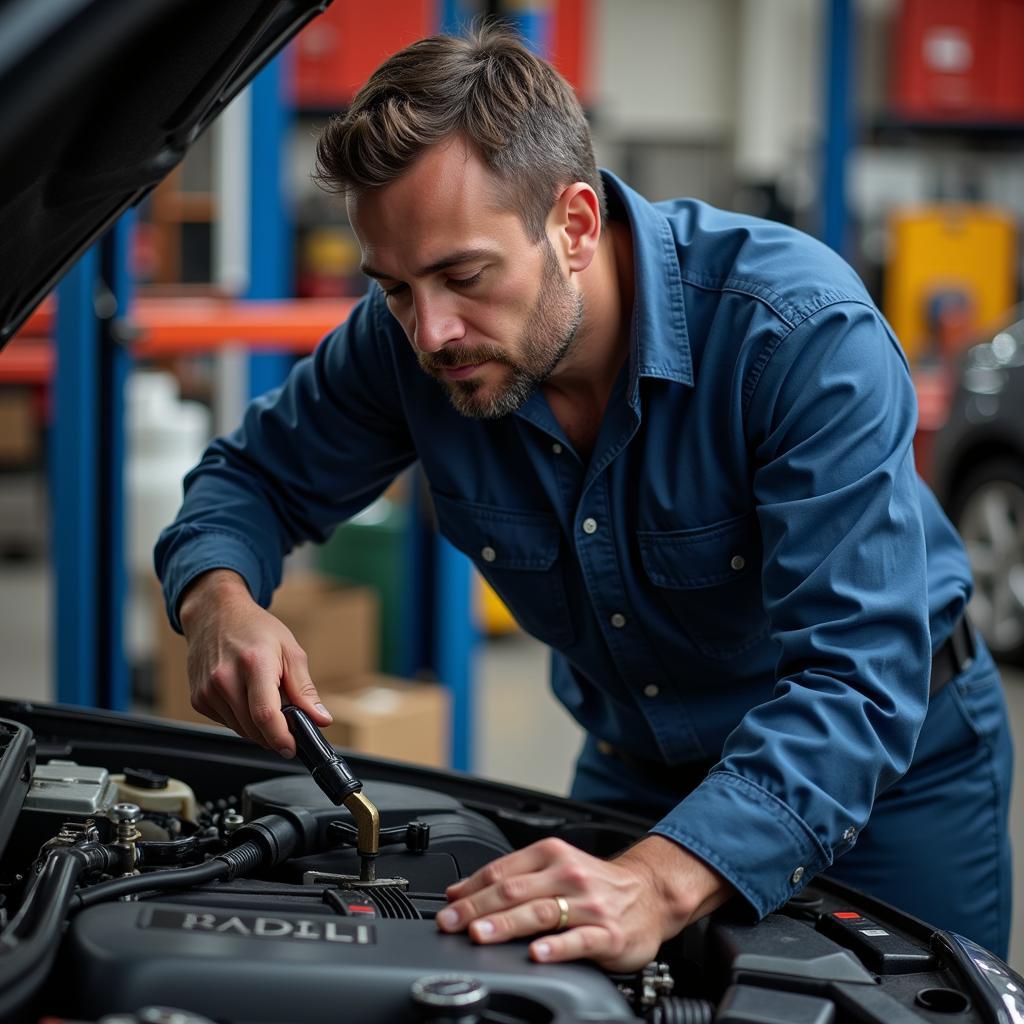 Certified auto mechanic in Sarasota working on a car engine