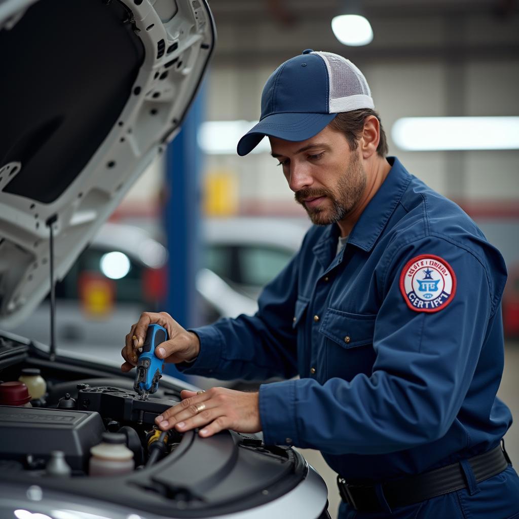 Certified Auto Repair Technician Working on a Car