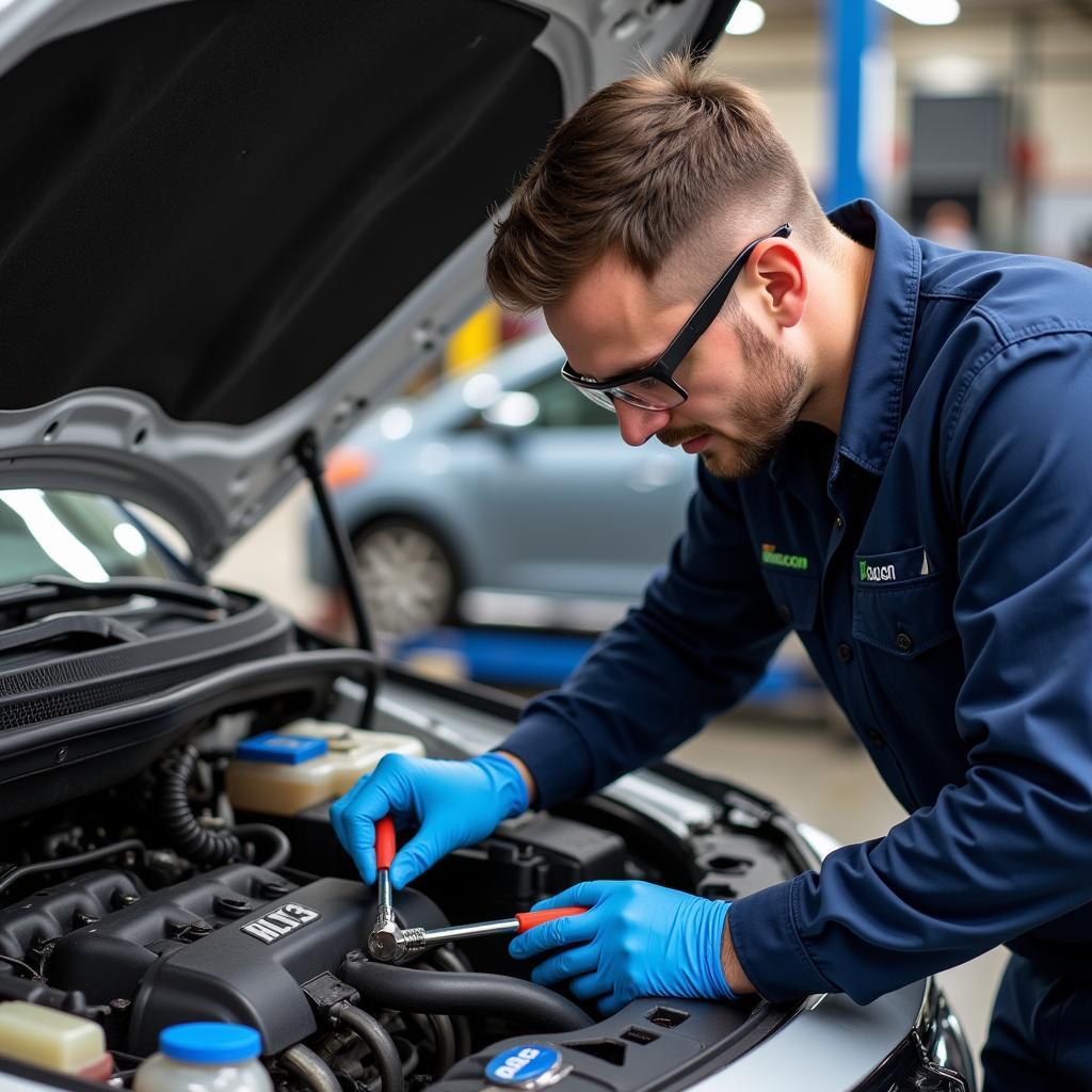 Certified Auto Technician Working on Car Engine