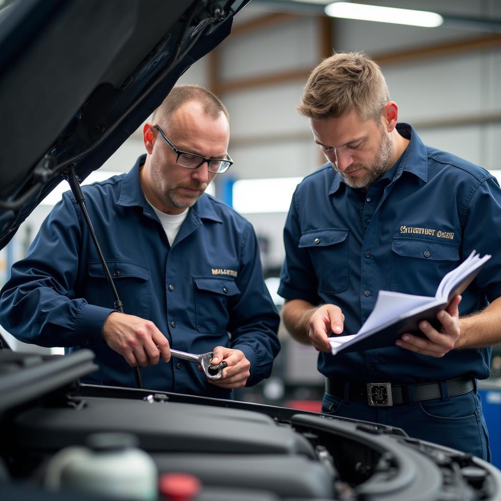 Certified Auto Technicians Working on a Car Engine