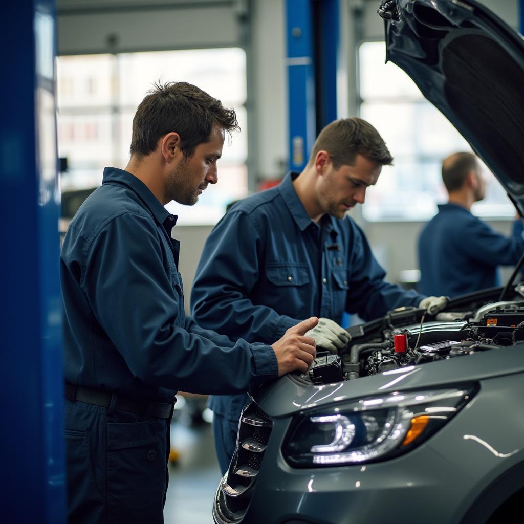 Certified Auto Technicians Working on a Car