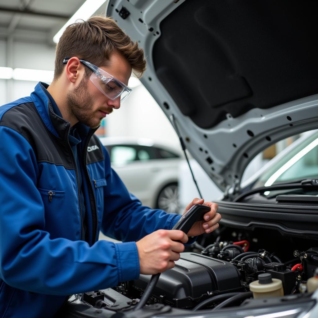 Certified Auto Tek Technician Working on Car