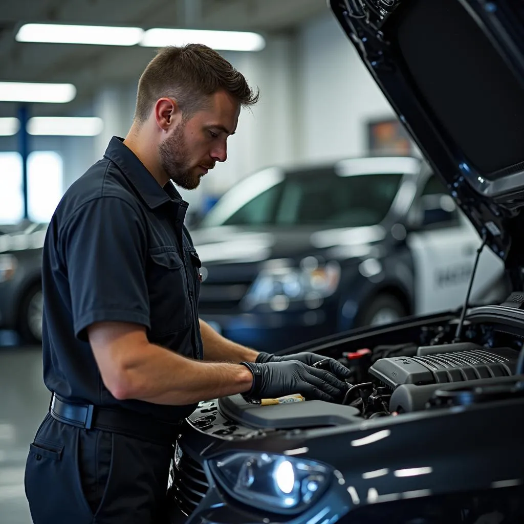 Certified car technician working