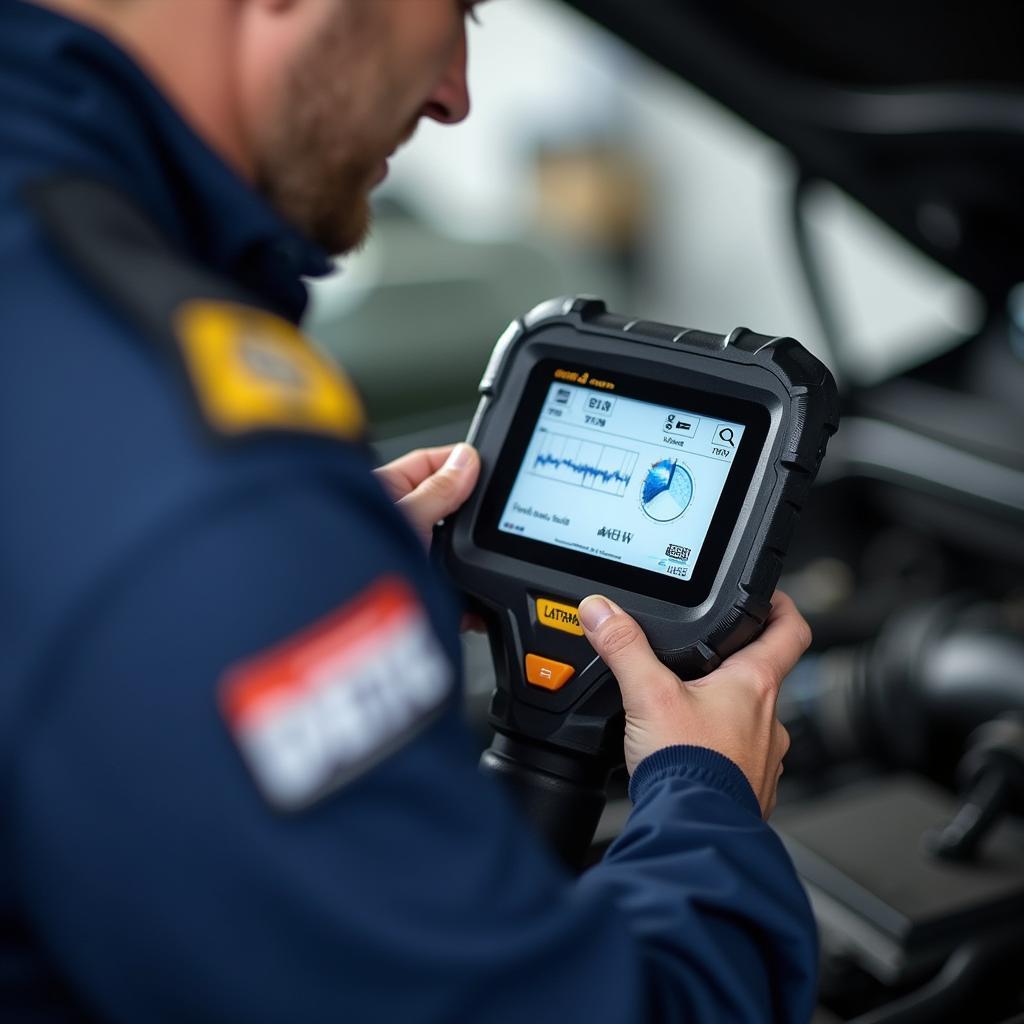 Certified Mechanic Using Diagnostic Equipment