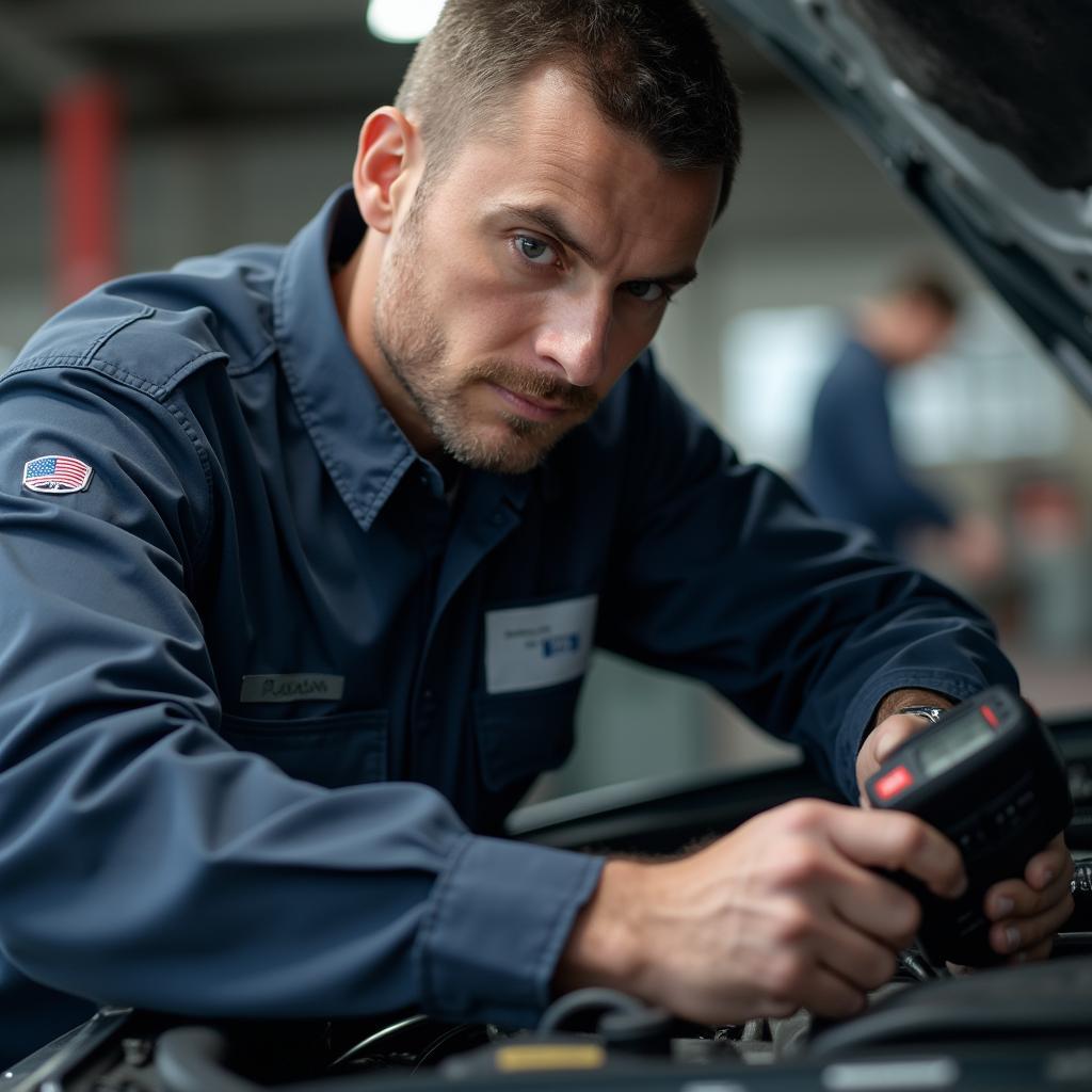 Certified Mechanic Inspecting Engine