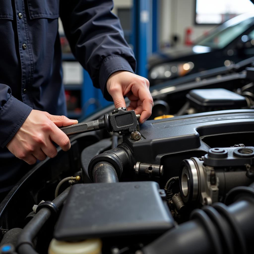 Certified mechanic working on a car engine in Malden