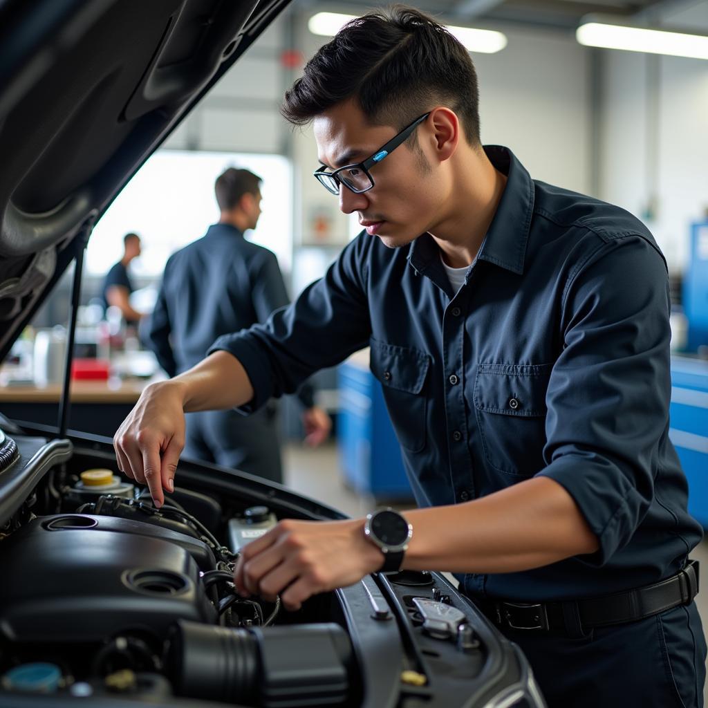 Certified Mechanic Working On Car