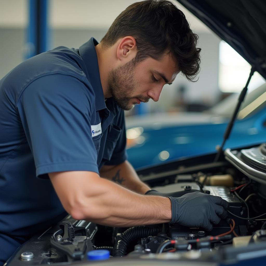 Certified Mechanic Working Under Car Hood