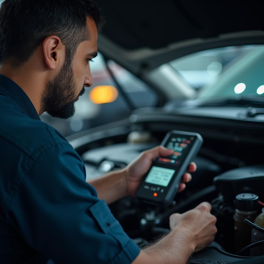 Certified Technician Diagnosing Car Problem in India