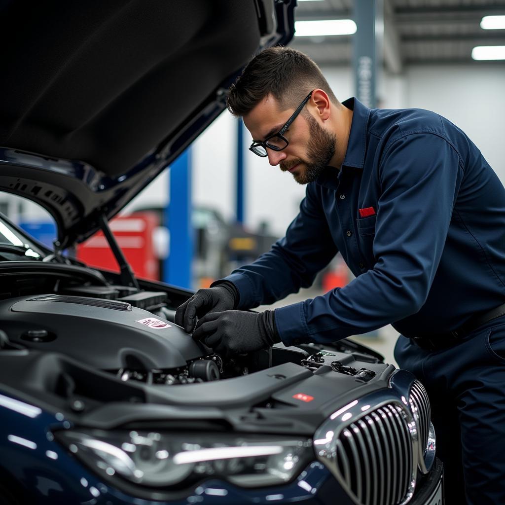 Certified Technician Servicing Luxury Car