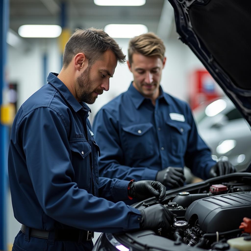 Certified Technicians Working in a Service Bay