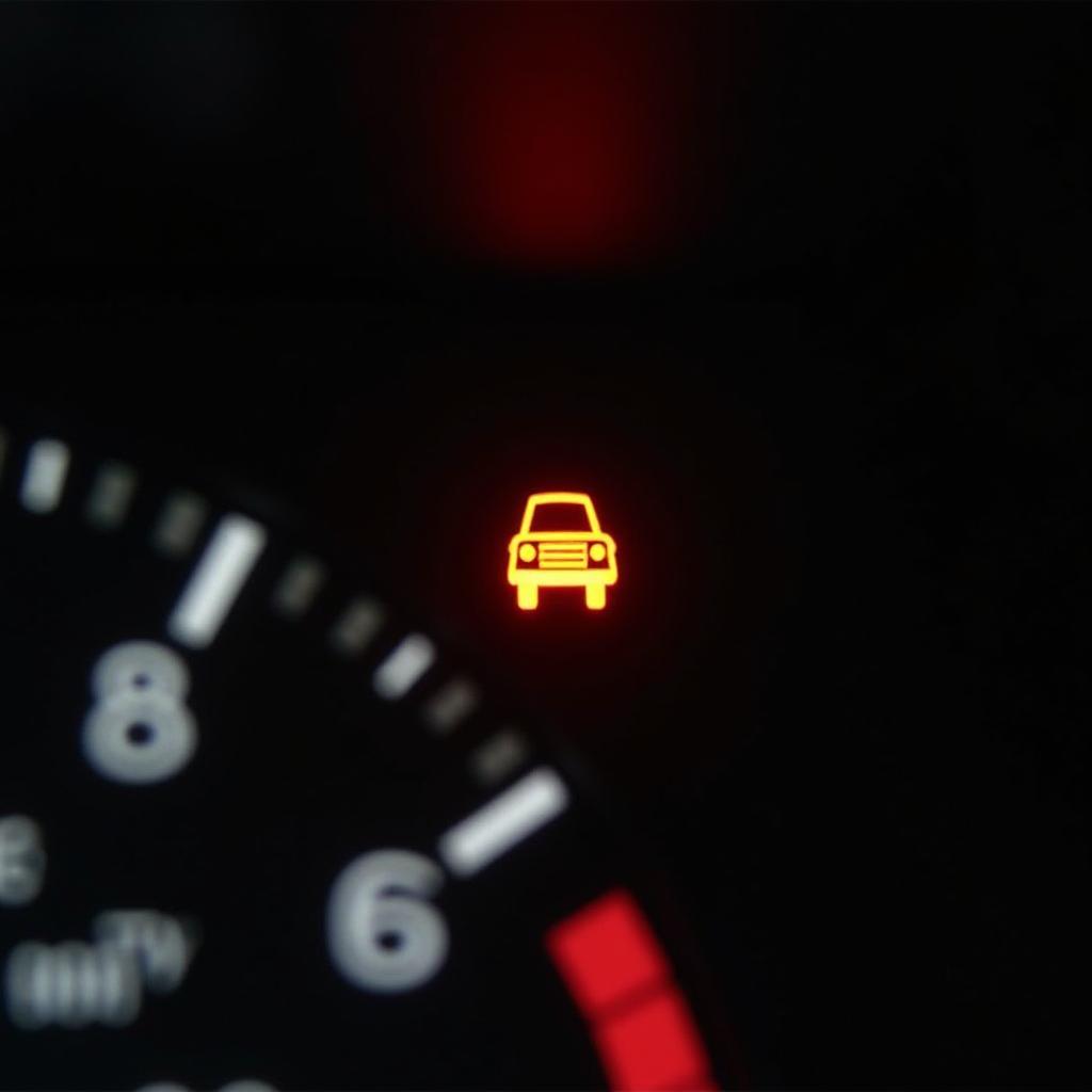 Car dashboard with illuminated check engine light