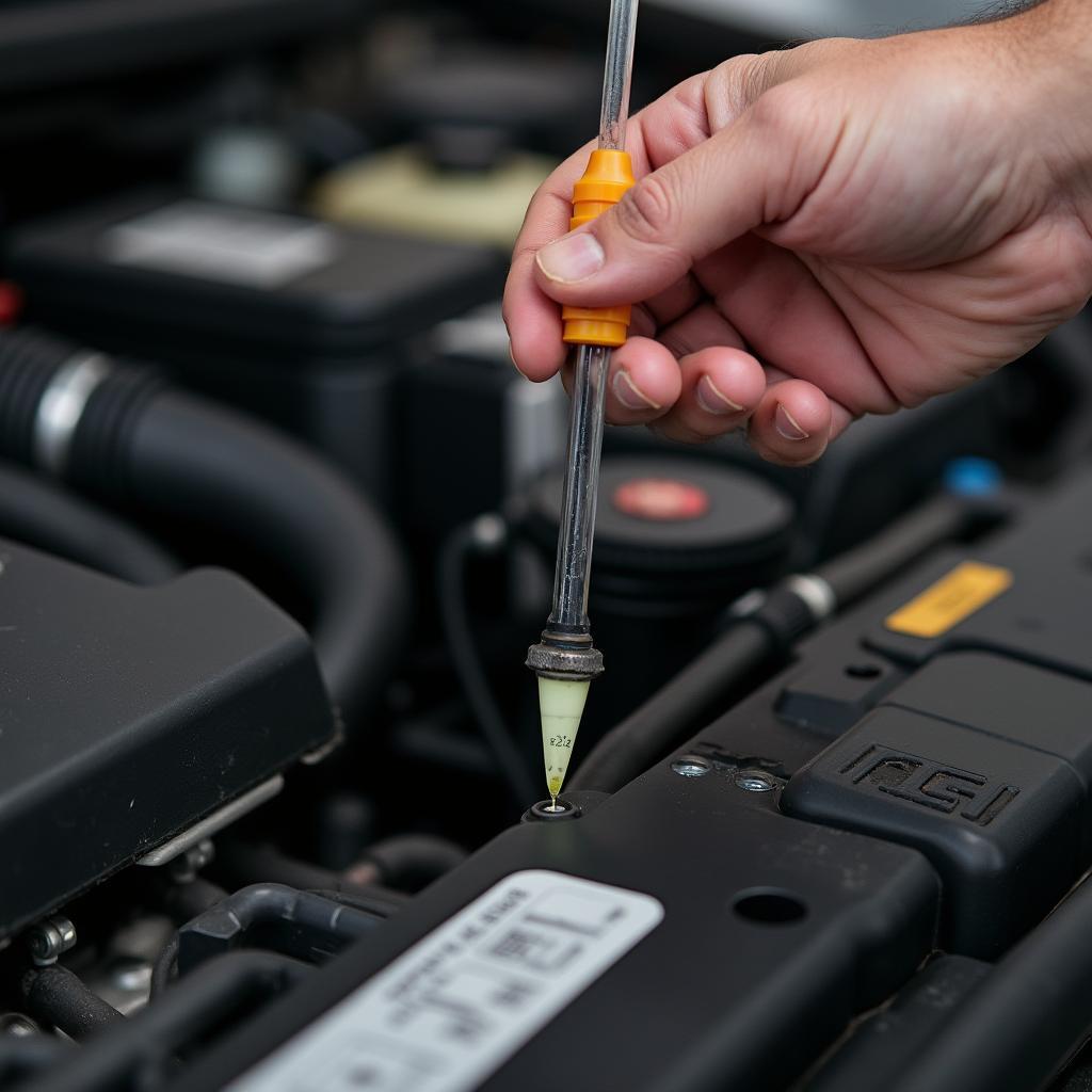 Mechanic checking car fluids during an auto tune-up service