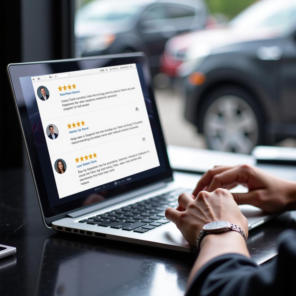 Customer Checking Online Reviews for Auto Service