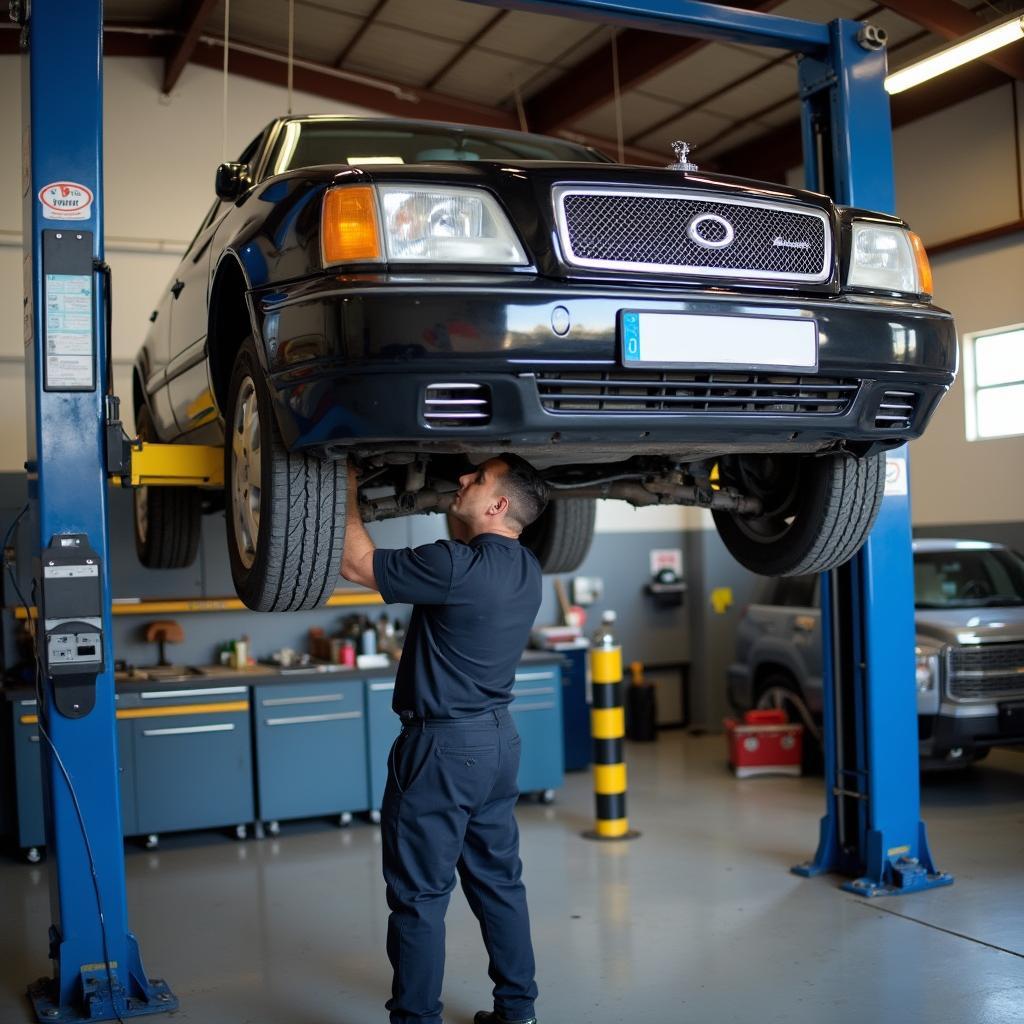 Cheyenne auto repair shop with a car on a lift