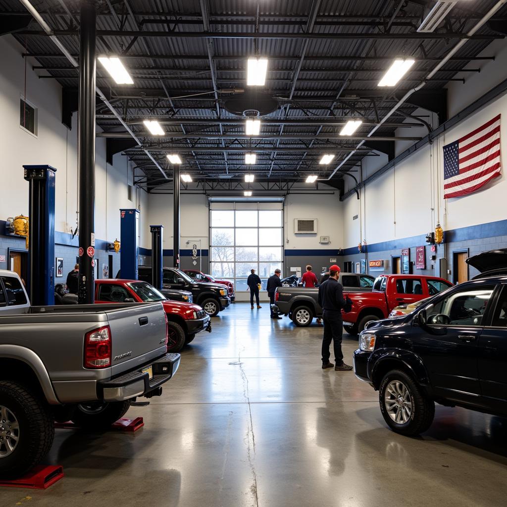 Chicago auto repair shop with mechanics working