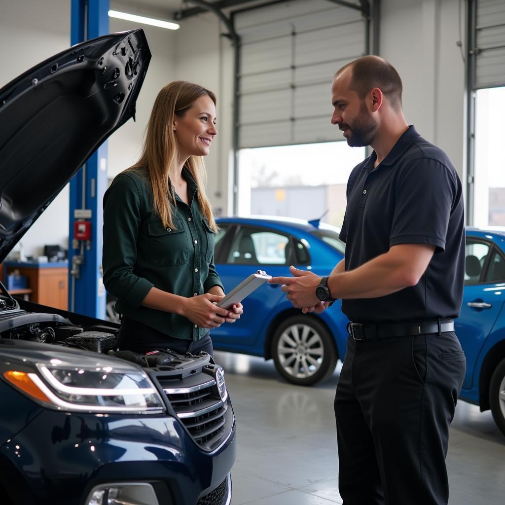 Customer discussing car issues with service advisor