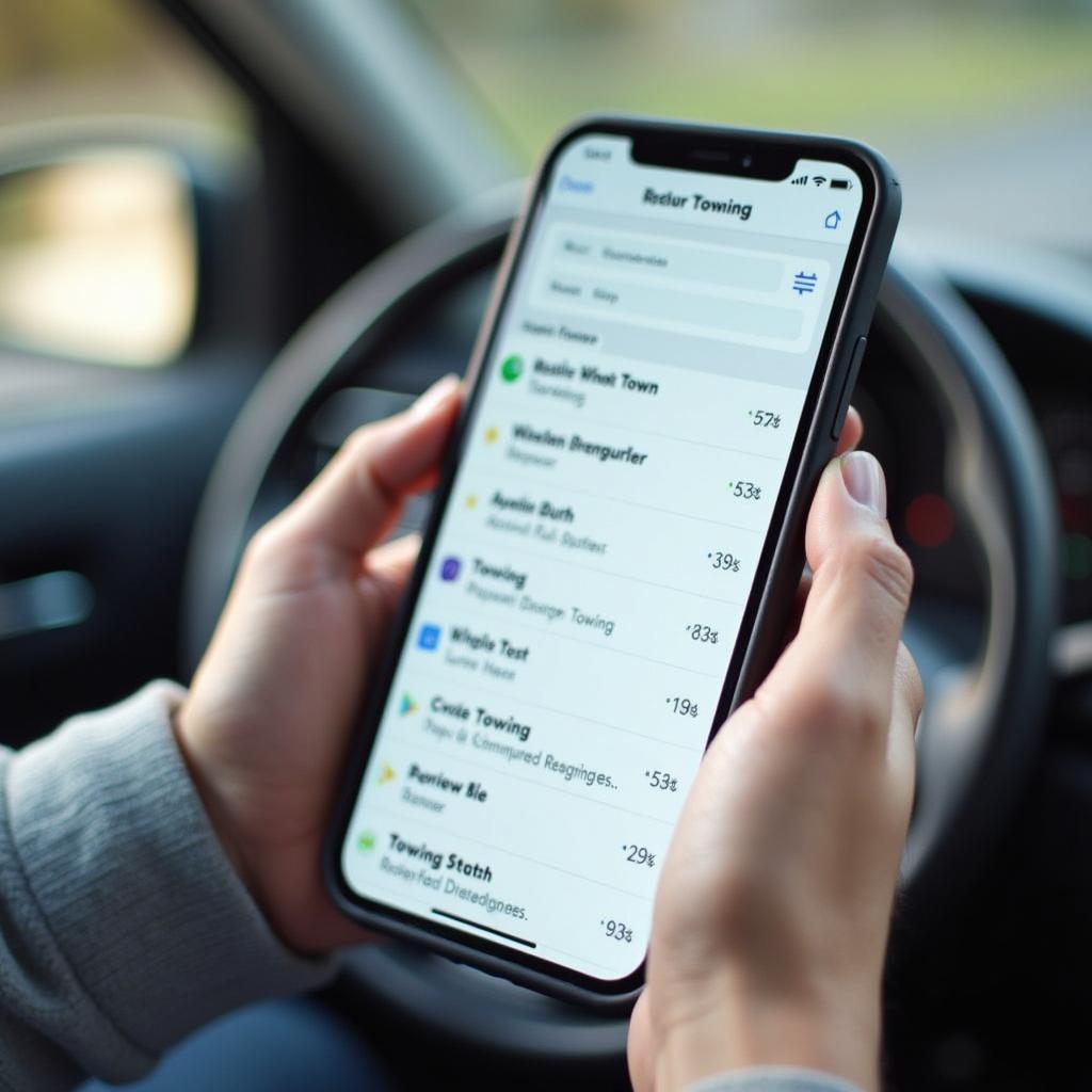 Person choosing towing service on smartphone