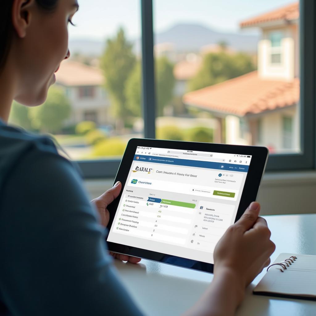 A person reviewing car insurance options on a digital tablet in Chula Vista