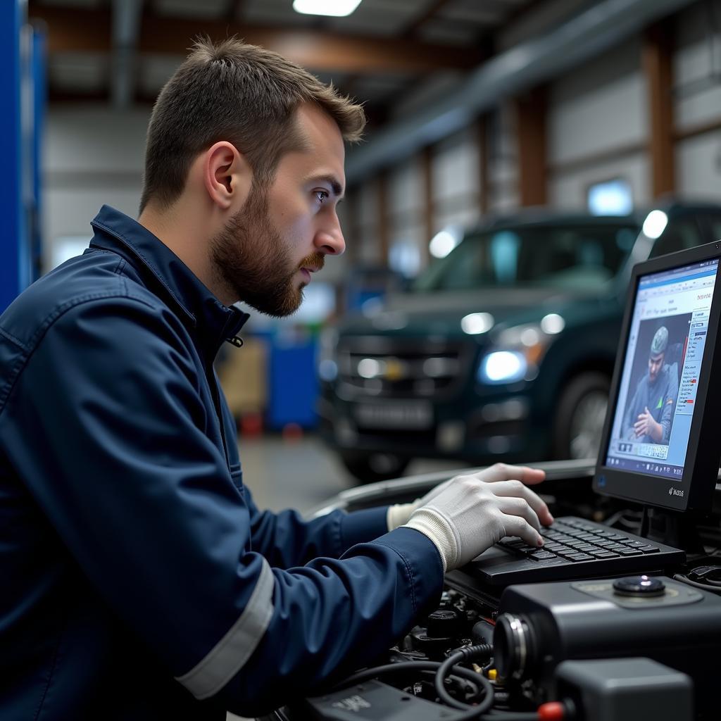 Choukri Auto Service Technician Performing Diagnostics