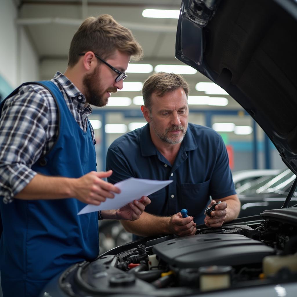 Mechanic Discussing Car Issues with Customer