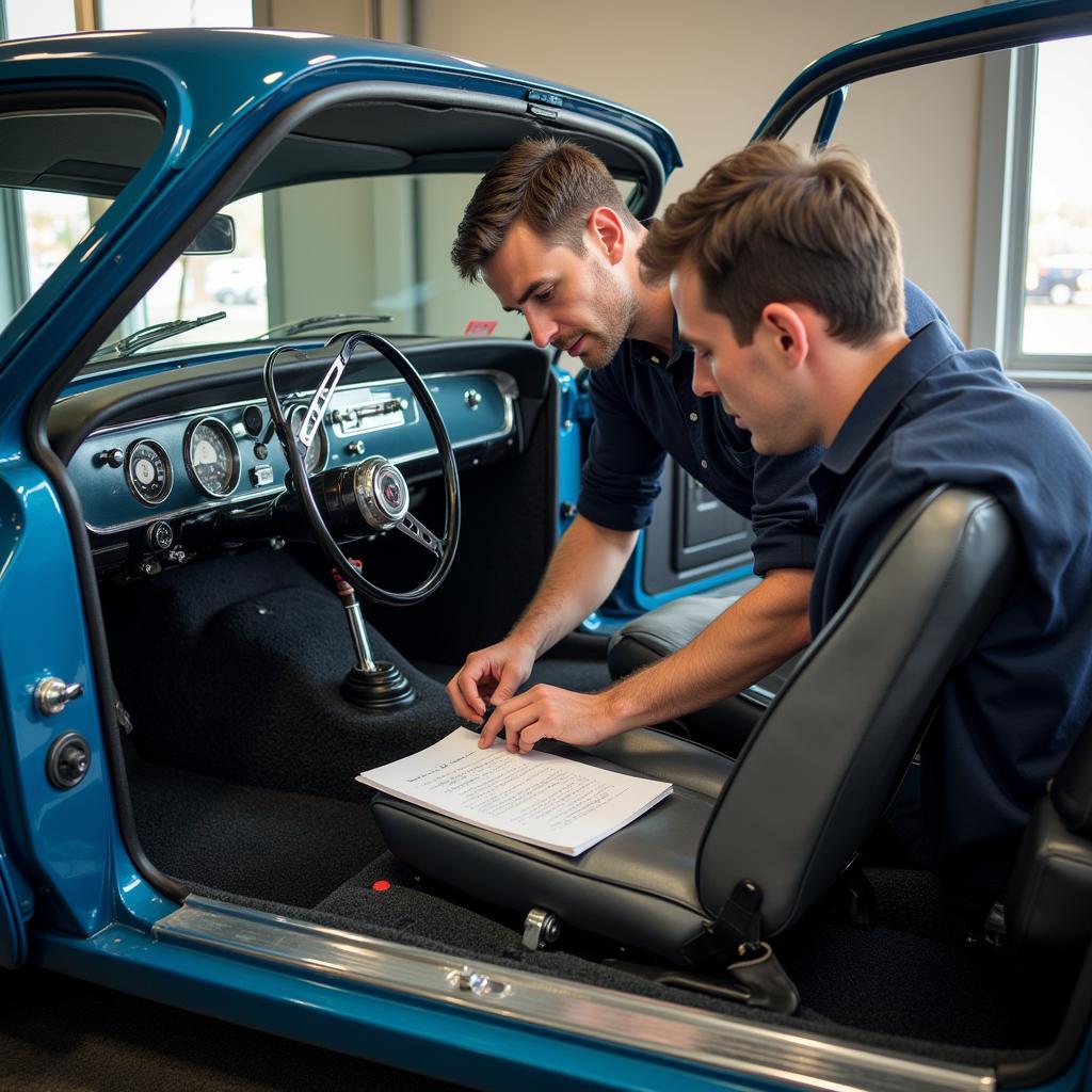 Professional appraising a classic car