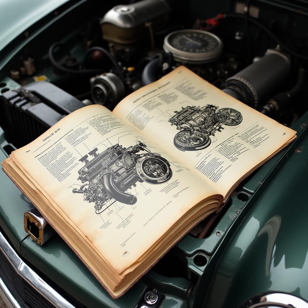 Classic car engine diagram in a service manual