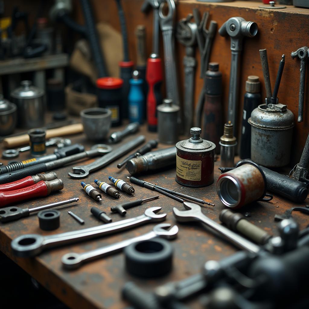 Tools and parts for classic car repair