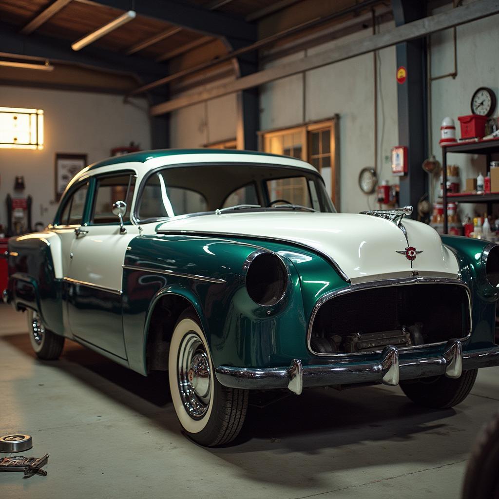 Classic car being restored in a Las Vegas garage