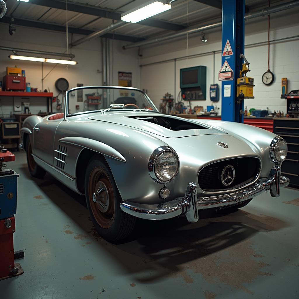 Classic car undergoing restoration in a Lauderhill shop