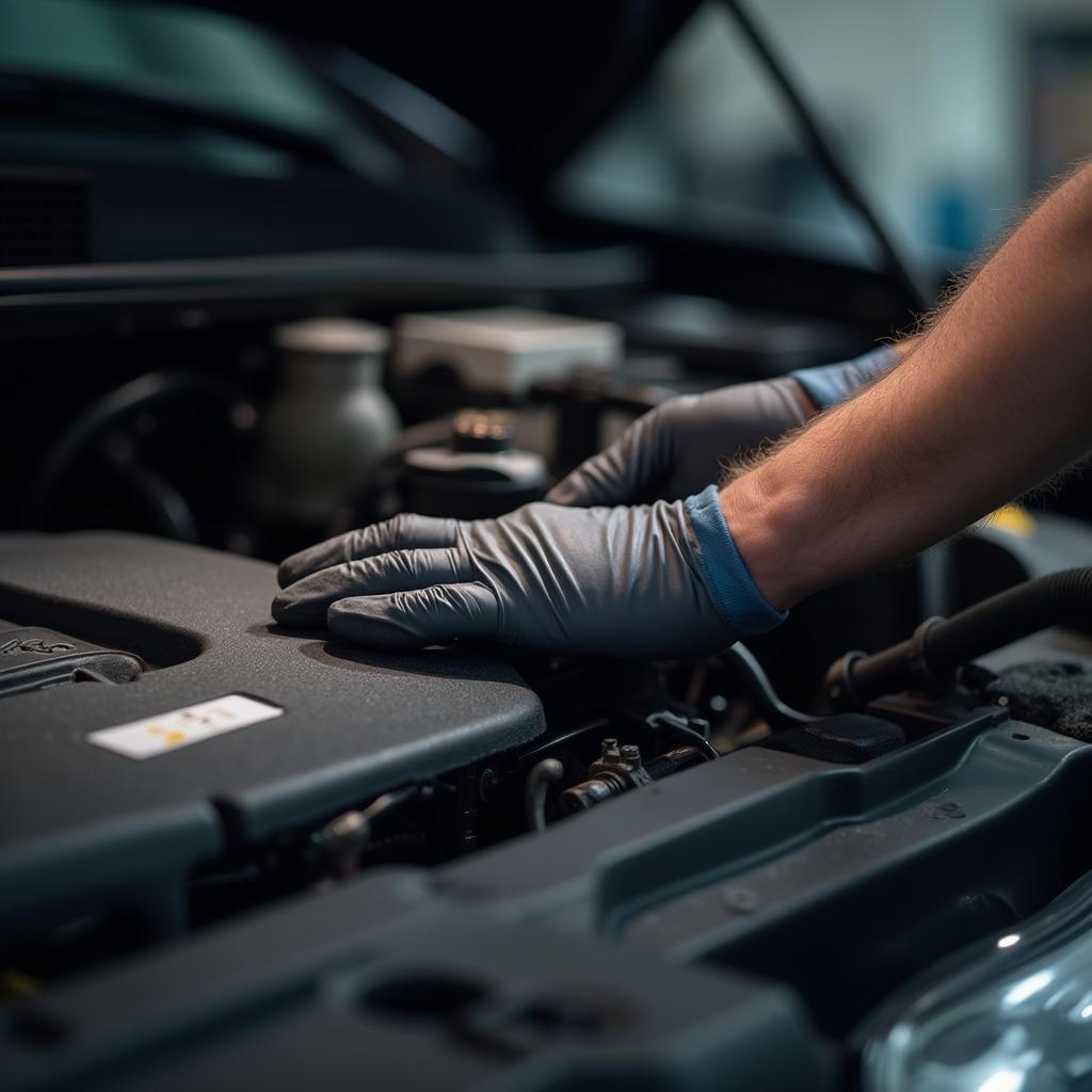 Close-up of Mechanic Hands Performing Car Maintenance