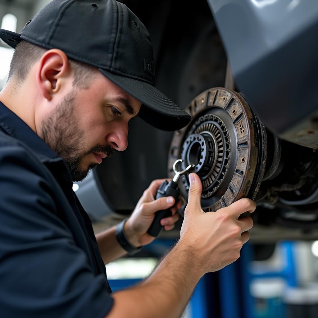 Mechanic inspecting a car clutch in Sydney