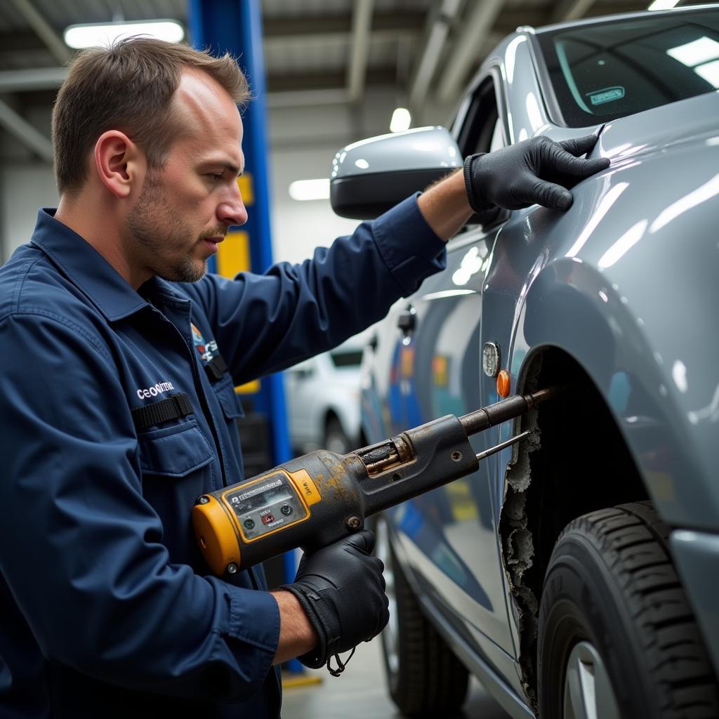 Collision Repair Expert Examining Car Damage