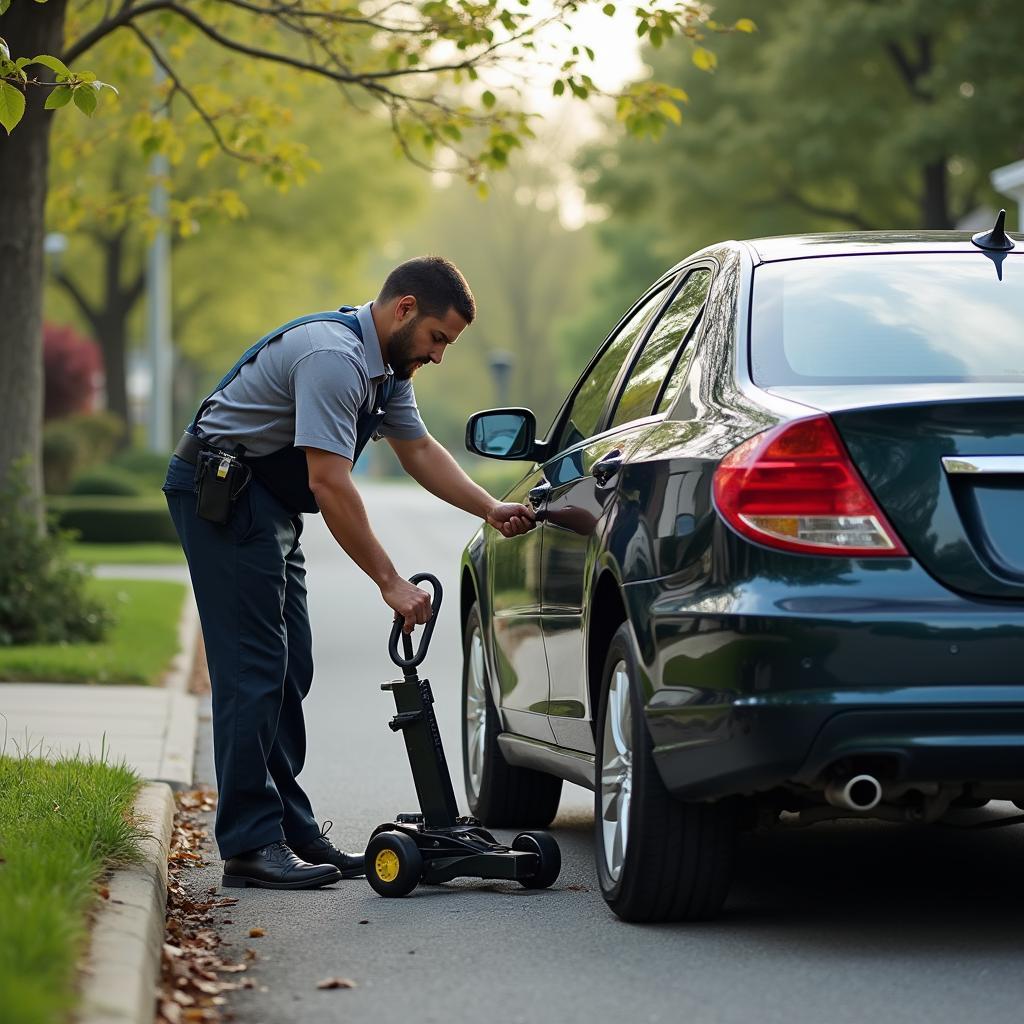 Auto Recovery Technician Helping Driver