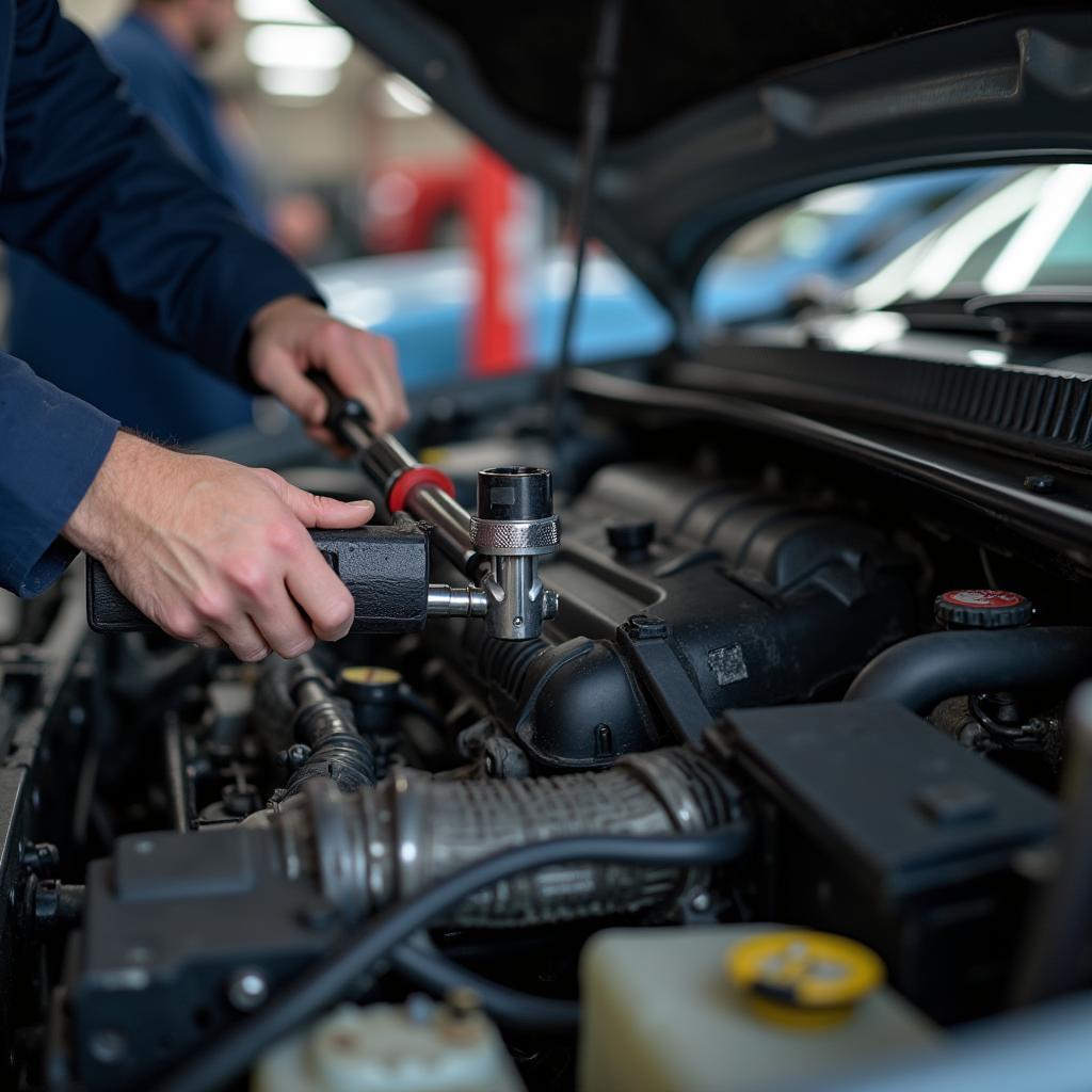 Mechanic inspecting a car engine