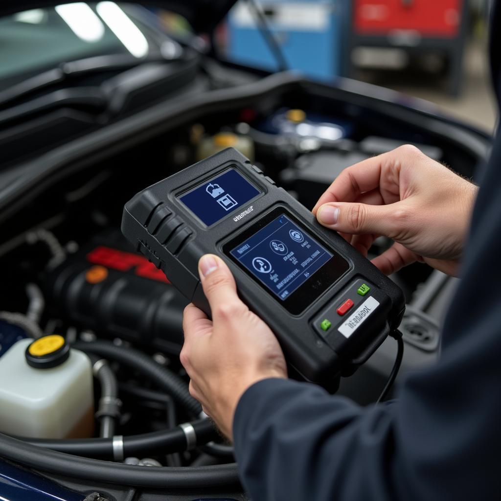 Mechanic inspecting car engine