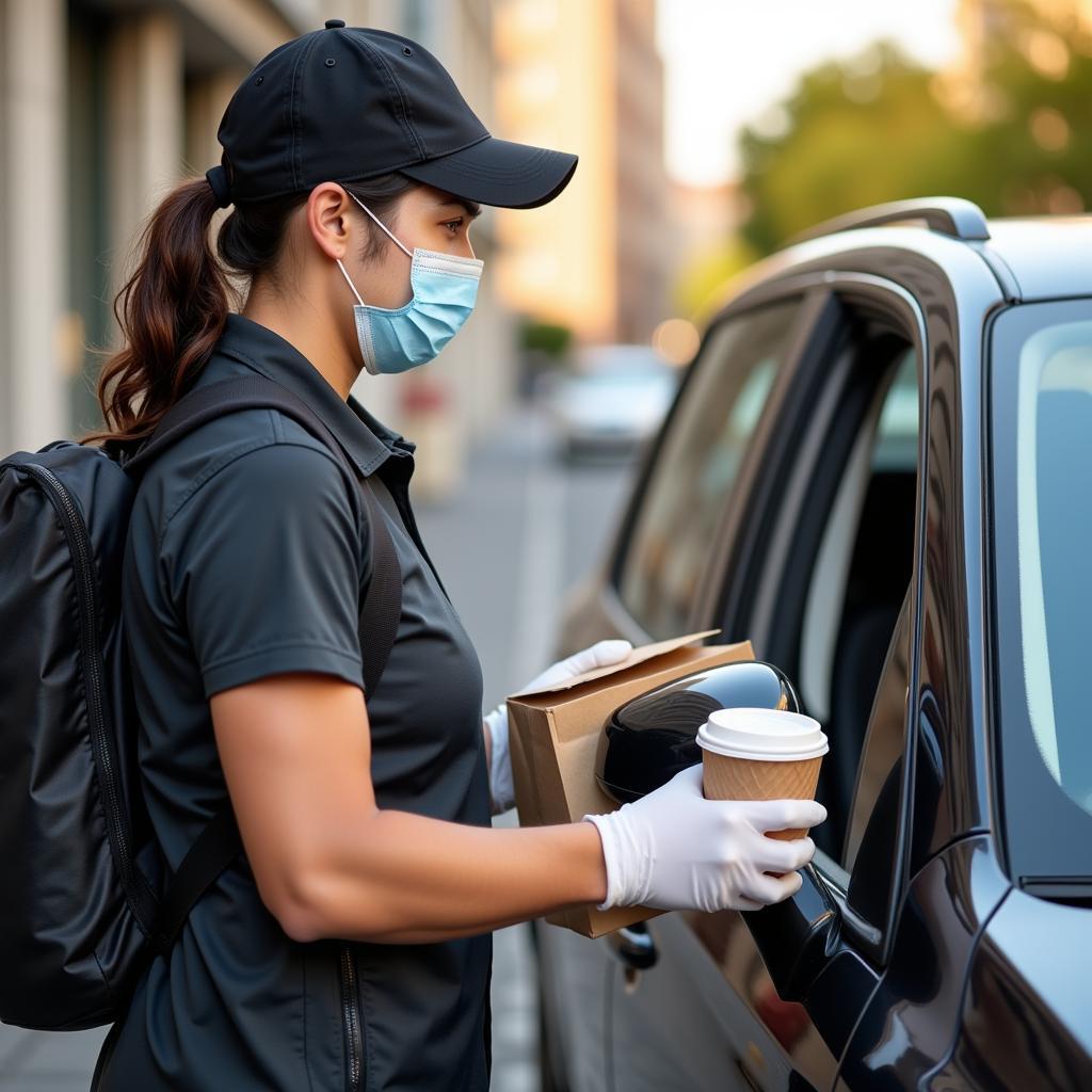 Contactless delivery of coffee to a car