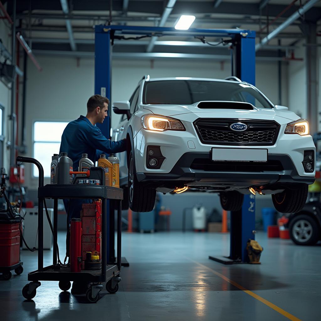 Car undergoing routine maintenance