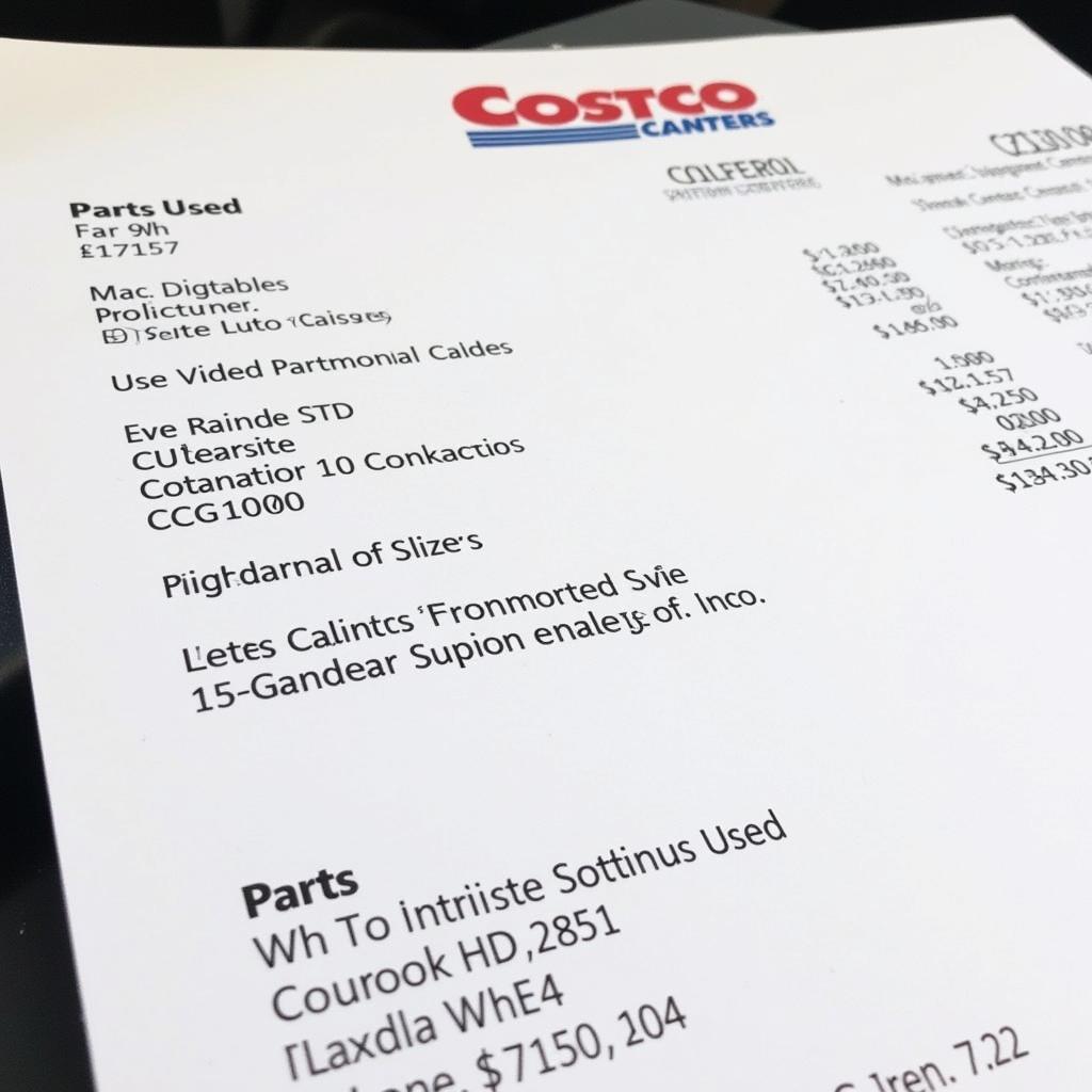 Costco Auto Center Invoice Image