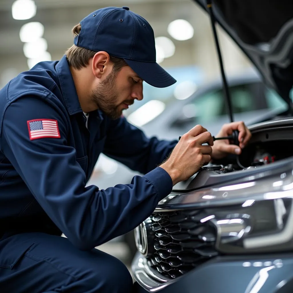 Costco auto technician servicing a car