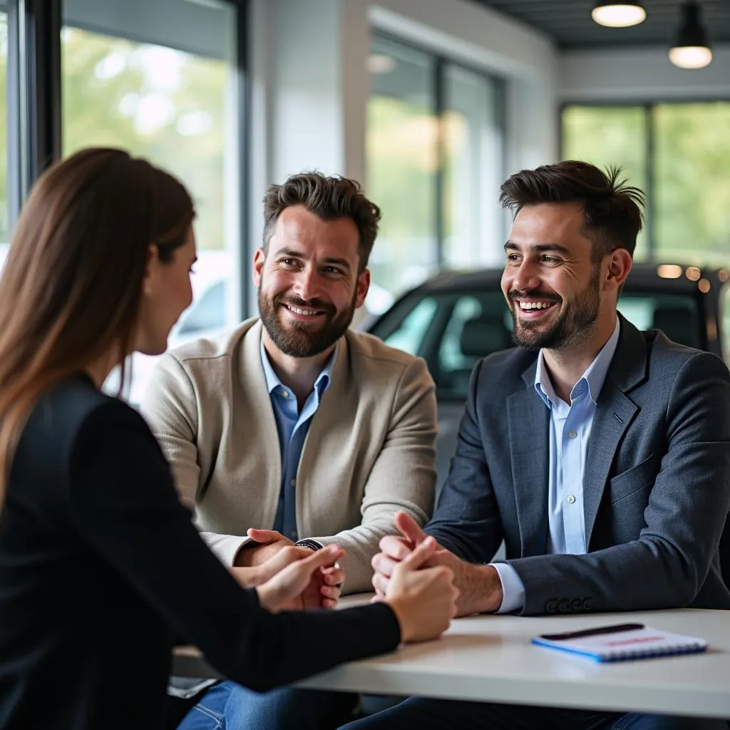 Couple Negotiating with Salesperson at AM Auto Sales