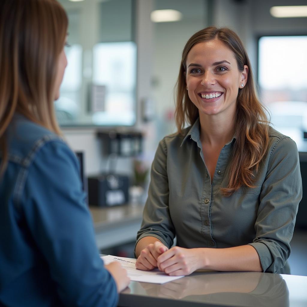 Friendly and professional customer service representative assisting a customer